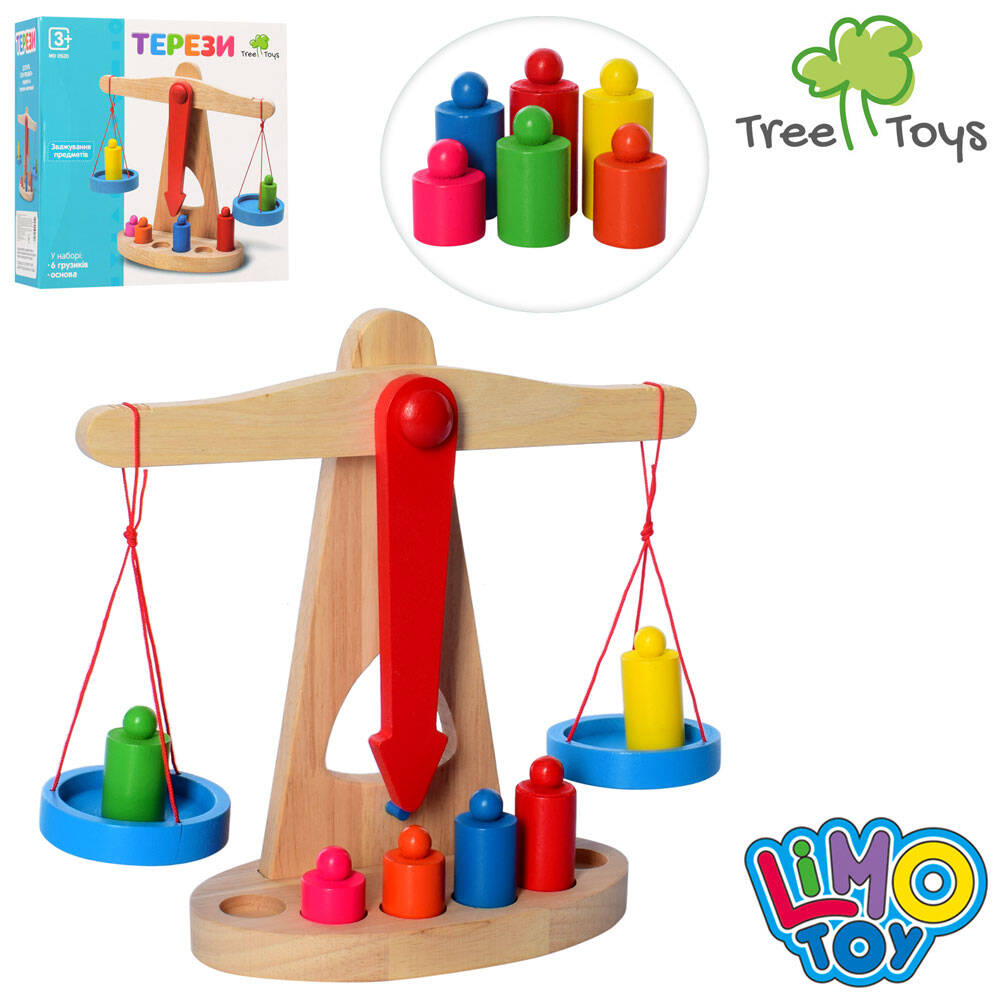 Дерев'яна іграшка LIMO TOY "Ваги", гирі 6шт, в кор. 24*23*10см 
