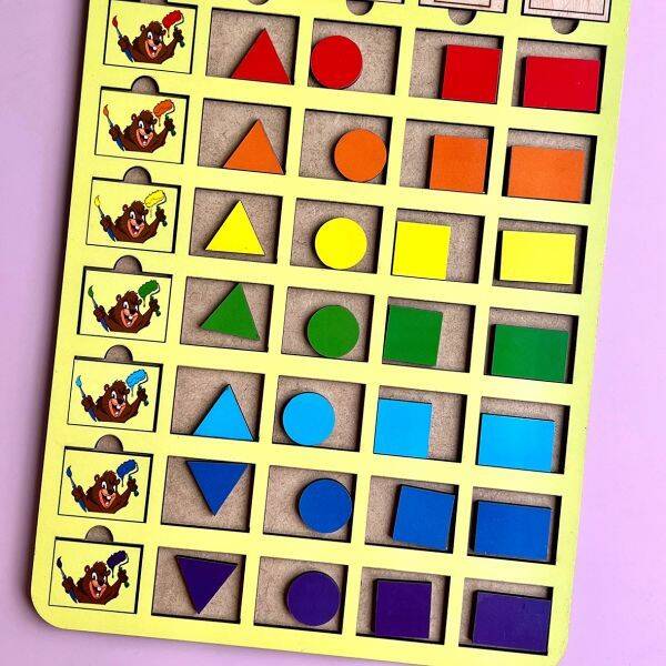 Сортер-вкладиш: "Бобри-маляри - 2" (трикутник, коло, квадрат, прямокутник), 32*23см, ТМ UBumblebees, Україна.