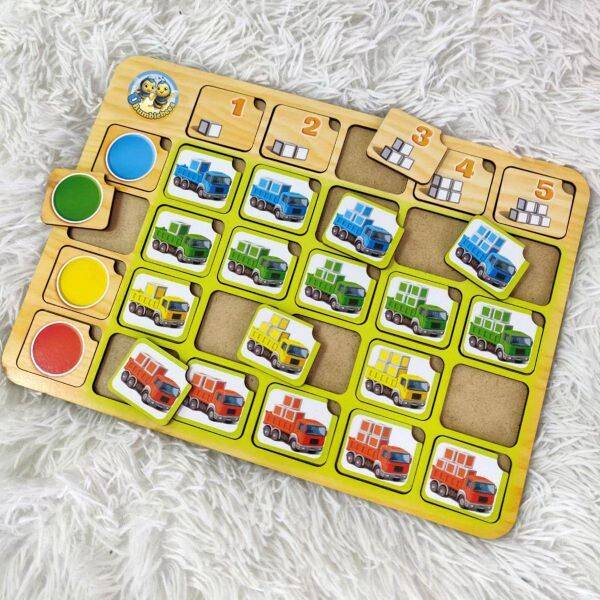 Пазл-сортер "Вантажівки: колір та рахунок", планш. 33*24см, ТМ UBumblebees, Україна