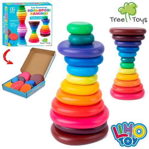 Дерев'яна іграшка Баланс, кільця-камені, 12шт, LIMO TOY, в кор. 19*17*3,5см