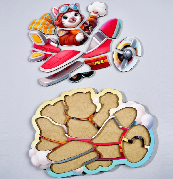 Контурний пазл "Котик пілот", 23*16см, ТМ UBumblebees, Україна