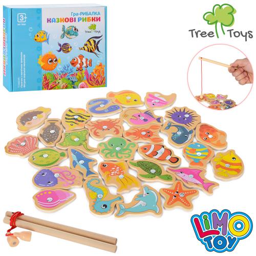 Дерев'яна іграшка Риболовля, LIMO TOY магнітна, морські мешканці, вудочки 2 шт, в кор. 21,5*17*3,5 см 