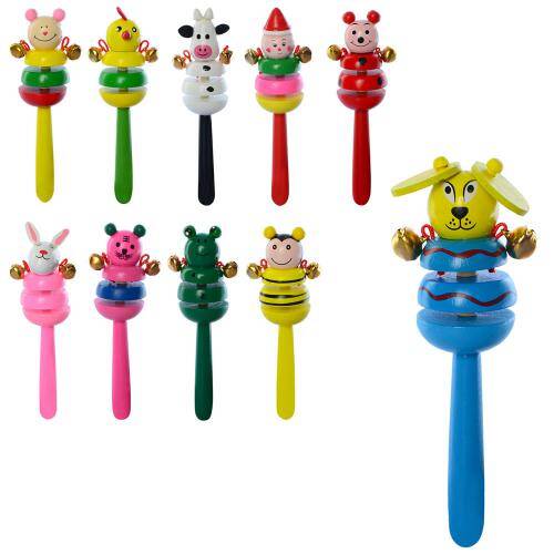 Дерев'яна іграшка брязкальце Бубен, 16см, 12 видів тварини), в пак. 16*5,5*3,5см 