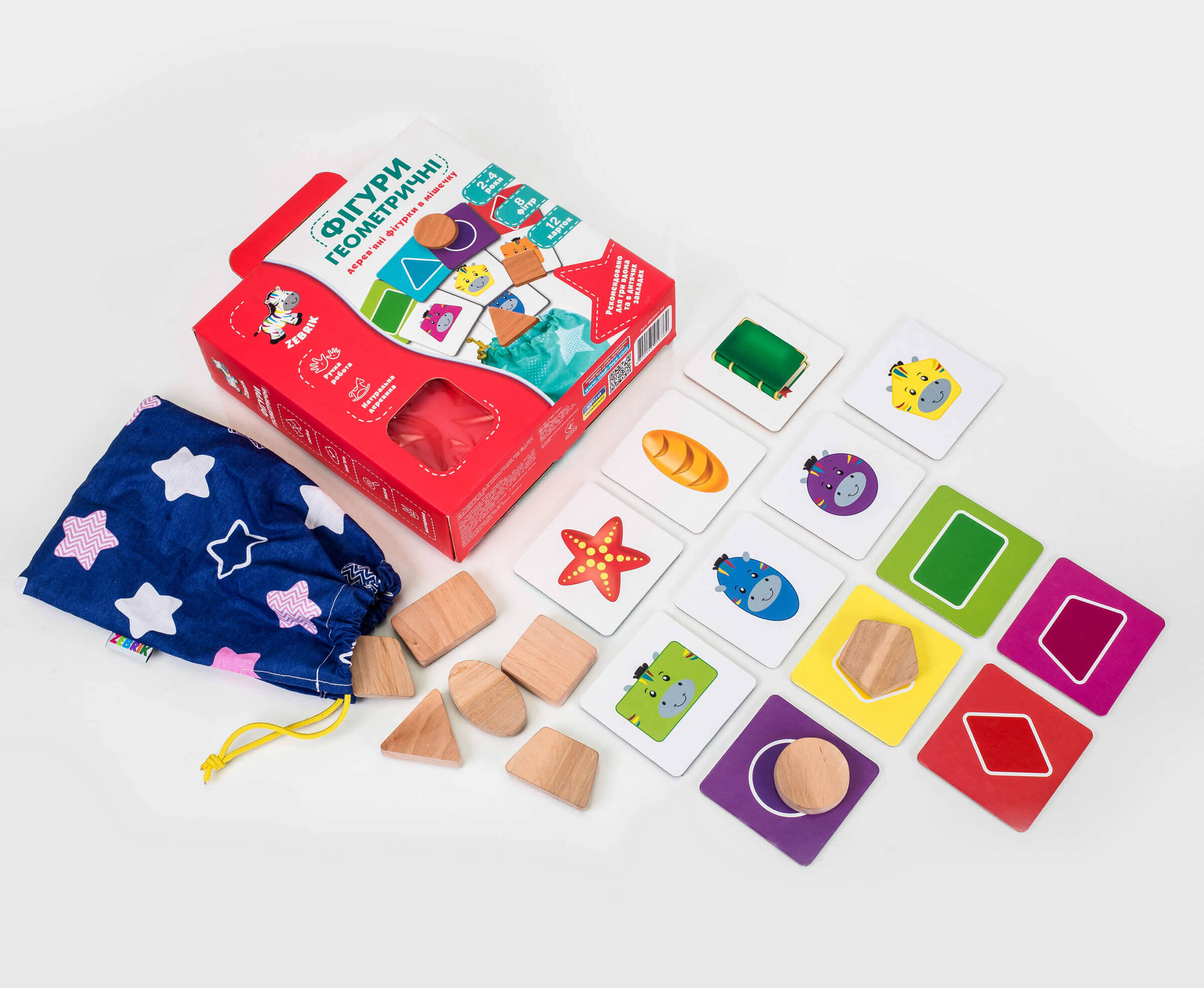 Дерев'яні іграшки у мішечку Геометричні фігури, укр., в кор. 21*6*21см, ТМ Vladi Toys, Україна