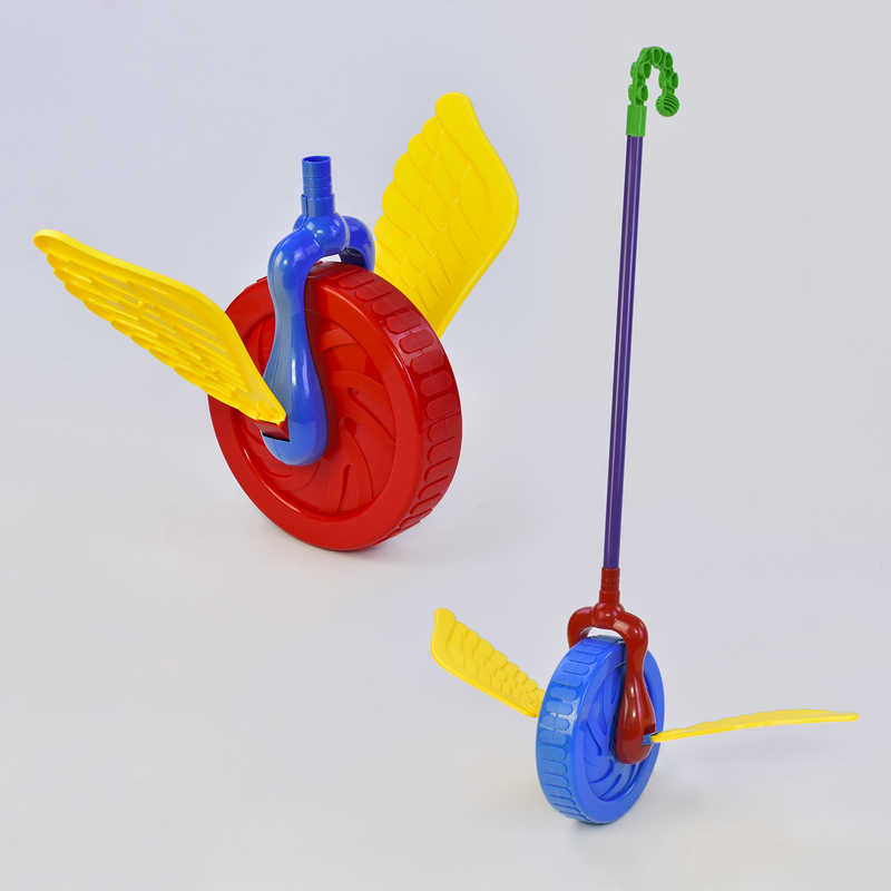 Каталка 0355 (96/2) "Колесо" з тріскачкою, махає крилами, 2 кольори, на паличці, у пакеті