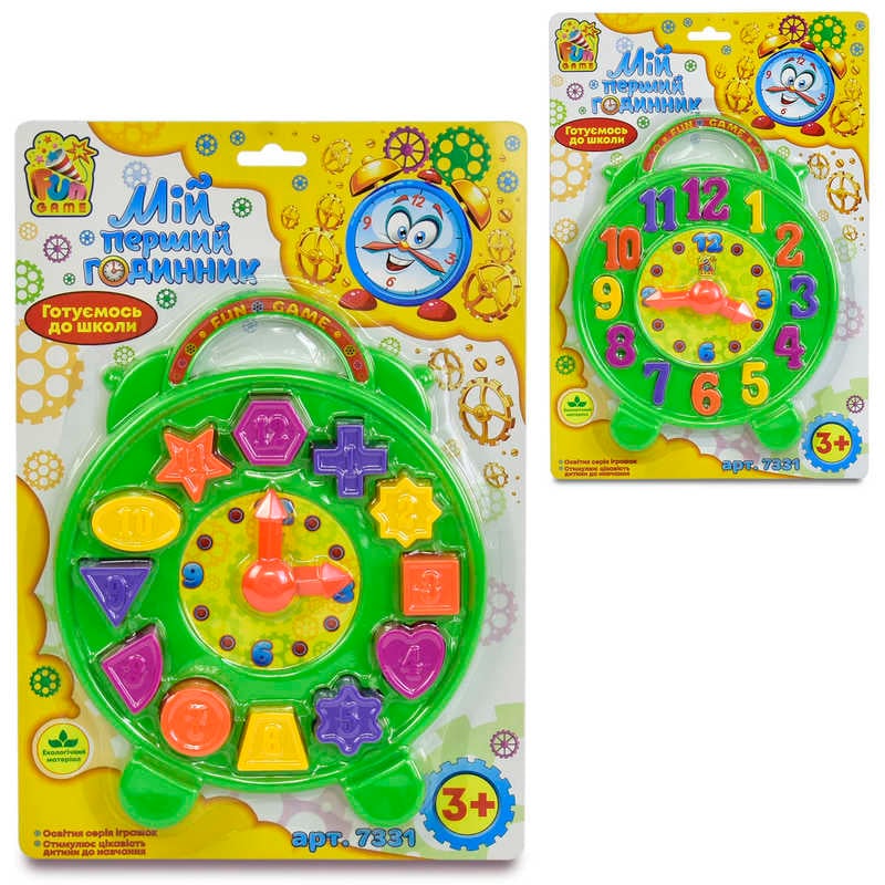 гр Сортер "Мій перший годинник" 7331 (24) "4FUN Game Club", геометричні фігури, цифри, на листі