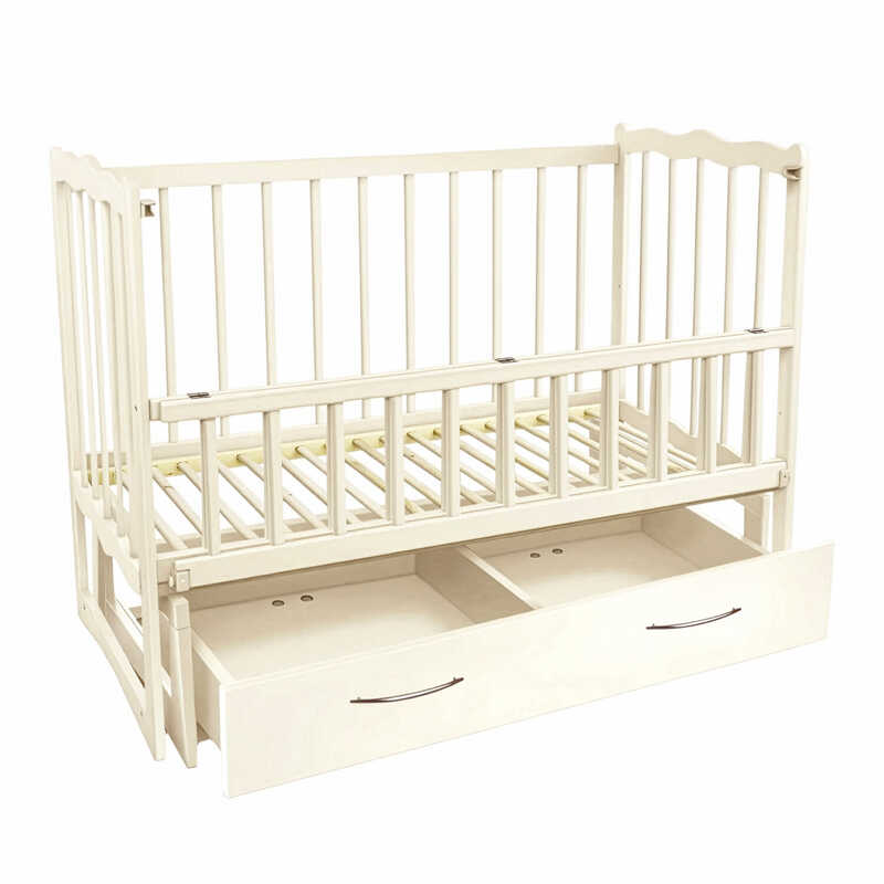 гр Кроватка деревян. маятник+шухляда - откидной бортик "Сон" С-78133 (1) ольха - цвет слоновая кость