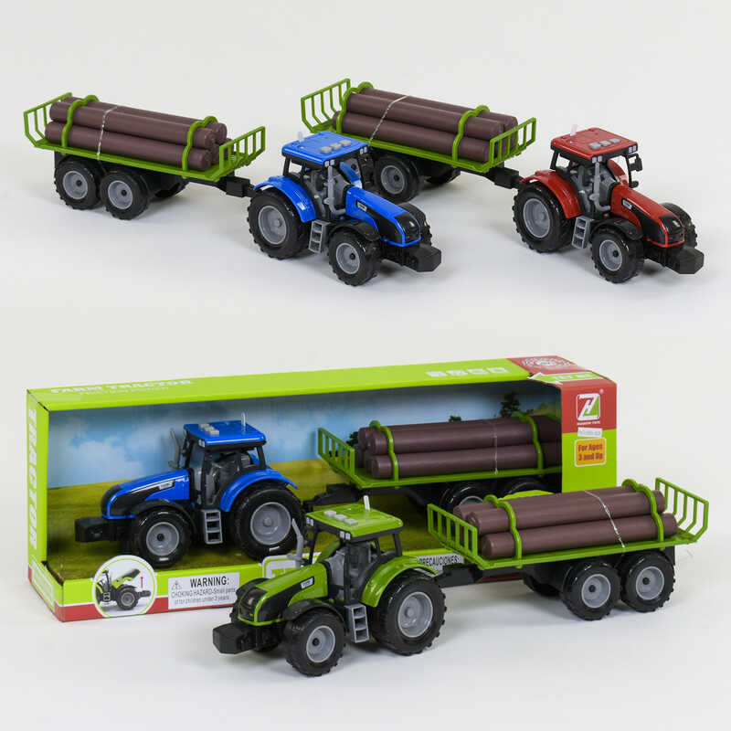 Трактор с прицепом 550-52 J (36/2) 3 цвета, свет, звук, инерция, в коробке 