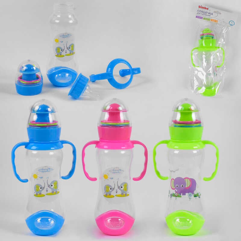 гр Пляшечка для годування 43879 (120) з силіконовою соскою, "BIMBO", 260 мл, 3 кольори, пластик, 1шт в пакеті