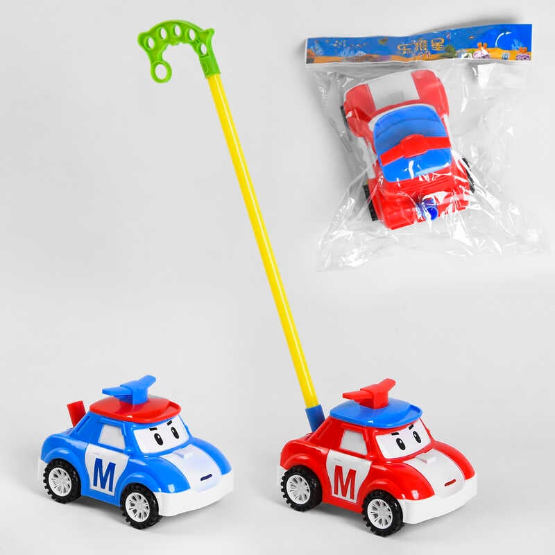 Каталка 198-20 (72/2) "Машинка" 2 кольори, на палиці, з пискавкою, в пакеті