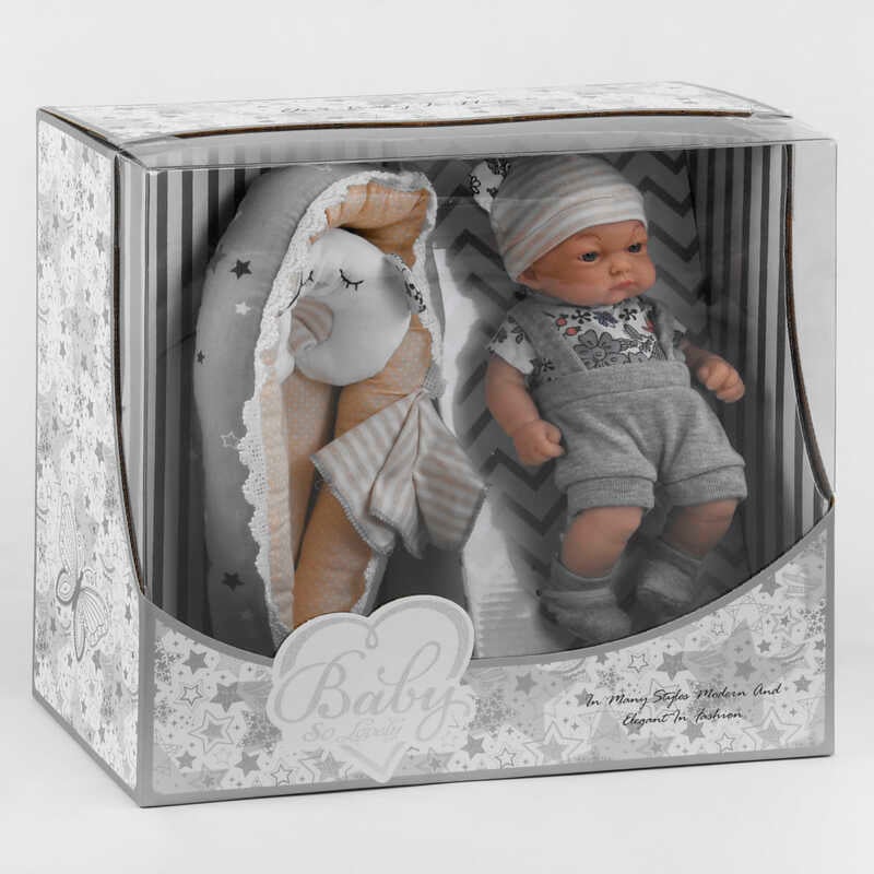 Пупс 219-1 (18/2) висота 25 см, комбінезон, шапочка, шкарпетки, рушник, матрацик з подушечкою, в коробці