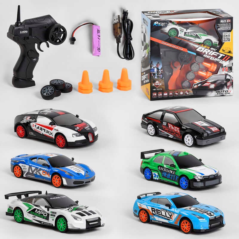 Машина на радіокеруванні SC 24 A 07/12 (36) 6 кольорів, акумулятор 3.7 V, підсвічування фар, 6 дорожніх конусів, в коробці, ВИДАЄТЬСЯ МІКС ВИДІВ