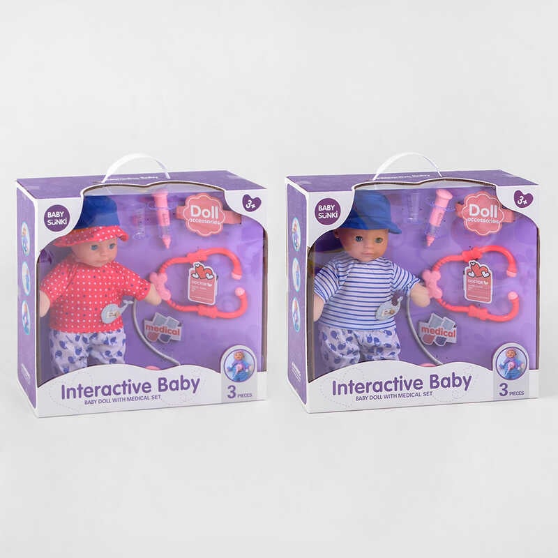 Пупс 1861-9/10 (12) 2 види, м'якотілий, говорить мама-тато, видає звуки, плаче, сміється, 35 см, 3 аксесуари, функціональний стетоскоп, в коробці