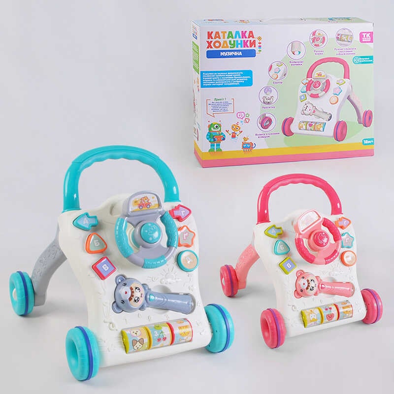 Музичні ходунки-каталка 61925 (12/2) "TK Group", 2 кольори, ОЗВУЧ. УКР. МОВОЮ, тріскачка, проектор, 3D підсвіч., 3 пісні, мелодії, сортер, у коробці