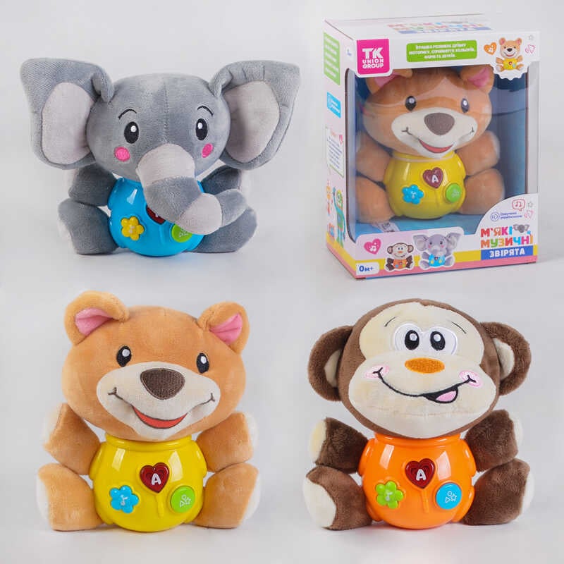 М'яке брязкальце 98185 (36/2) "TK Group", 3 види, ОЗВУЧУВАННЯ УКРАЇНСЬКОЮ МОВОЮ, світлові та звукові ефекти, в коробці