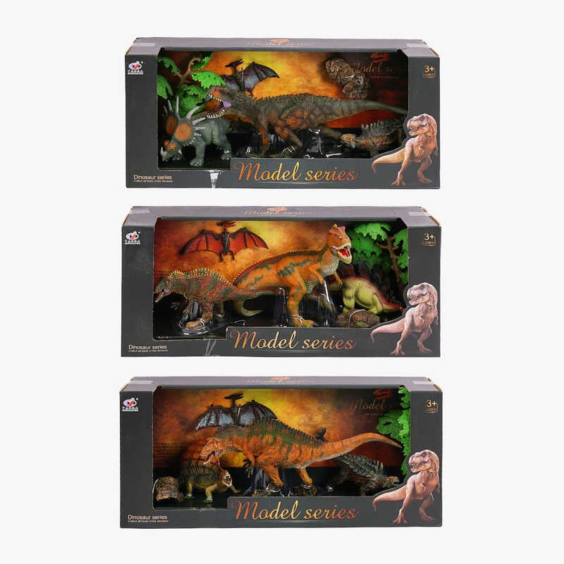 Набір динозаврів Q 9899 W5 (12) 3 види, 6 елементів, 4 динозаври, 2 аксесуари, в коробці