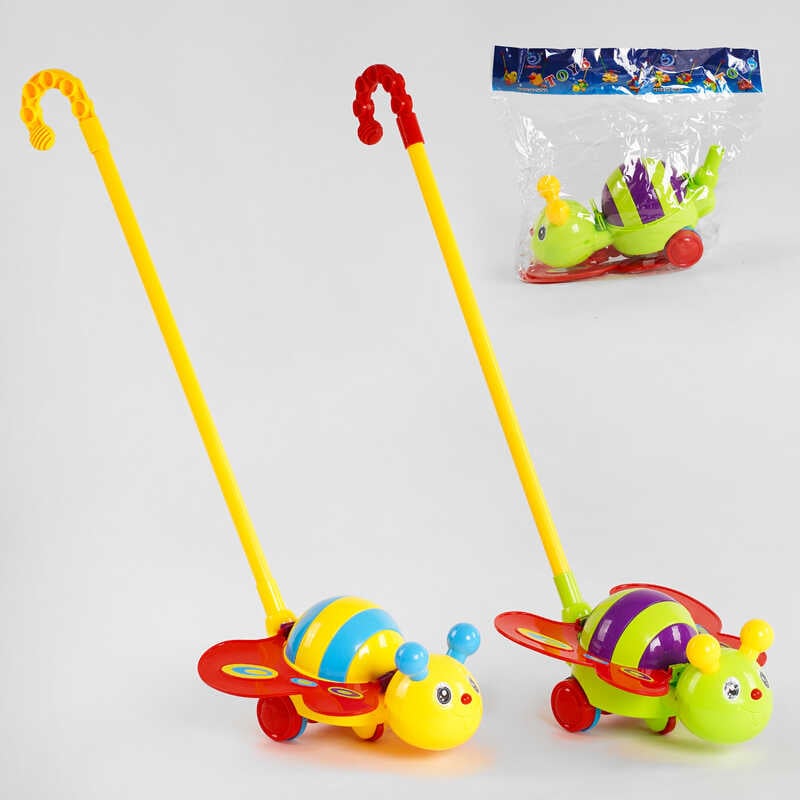 Каталка 0376 (96/2) "Бджілка", 2 кольори, з дзвіночком, на паличці, 54 см, в пакеті