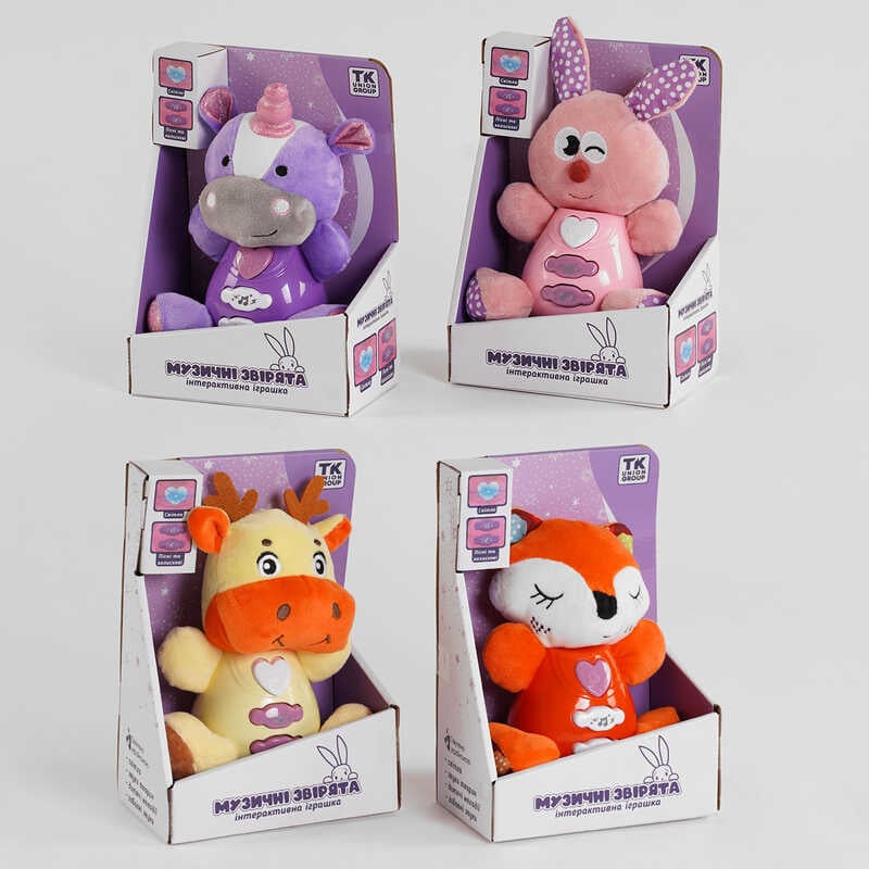М'яке брязкальце UK-70104 (48) TK Group", 4 види, ОЗВУЧУВАННЯ УКРАЇНСЬКОЮ МОВОЮ, підсвічування, 3 пісні, 3 колискові, в коробці