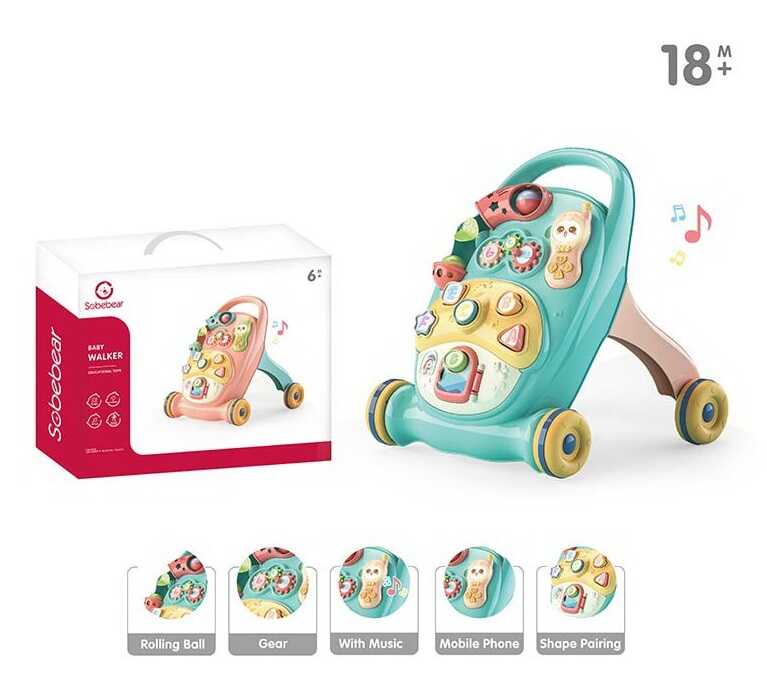 Музична каталка YL 1055-1 (8) БЛАКИТНА, підсвічування, звуки, мелодії, сортер, шестерні, музичне брязкальце, в коробці