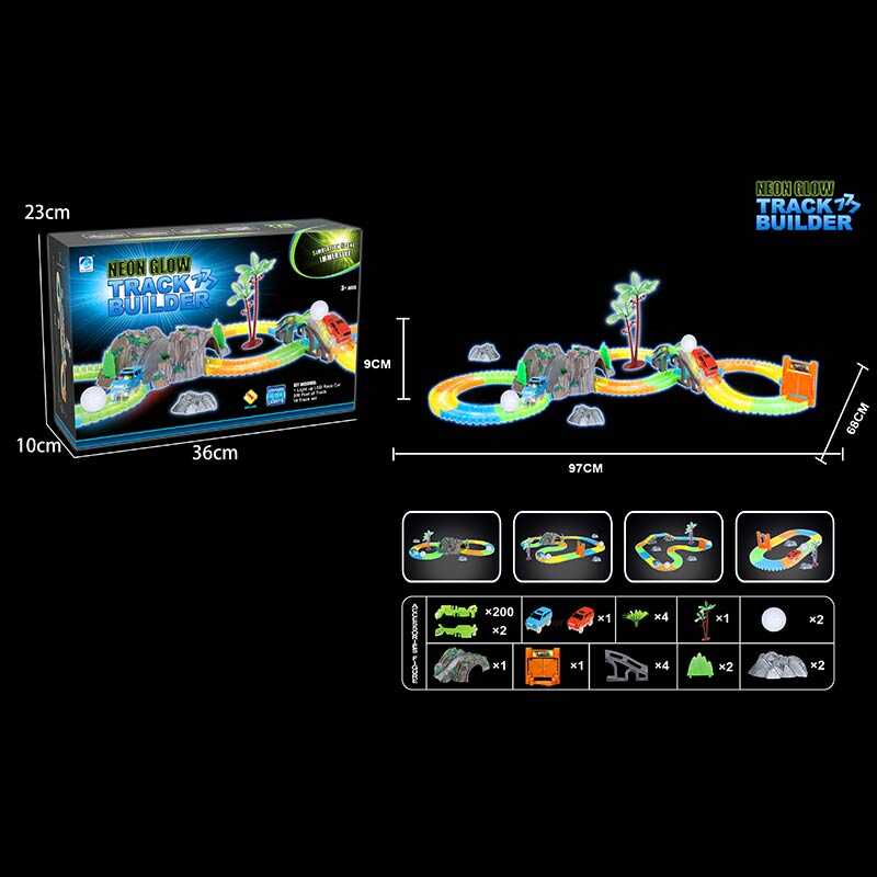 Трек 777-133 (36/2) 200 деталей, машинка на батарейках, підсвічування, неоновий трек, в коробці