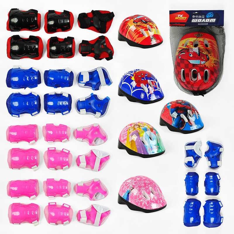 Захисне спорядження С 60076 (50) "TK Sport", шолом, налокітники, наколінники, зап'ястя, у сітці, ВИДАЄТЬСЯ ТІЛЬКИ МІКС ВИДІВ 