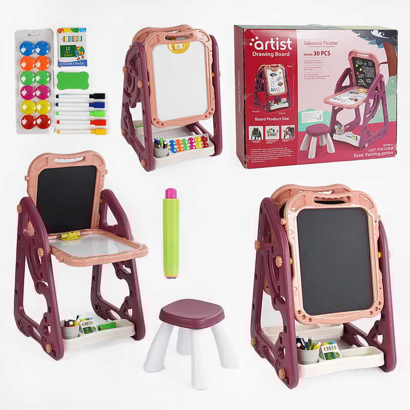 Мольберт 050-31 (10) 2 дошки: для маркерів та крейди, стільчик, приладдя для малювання, в коробці