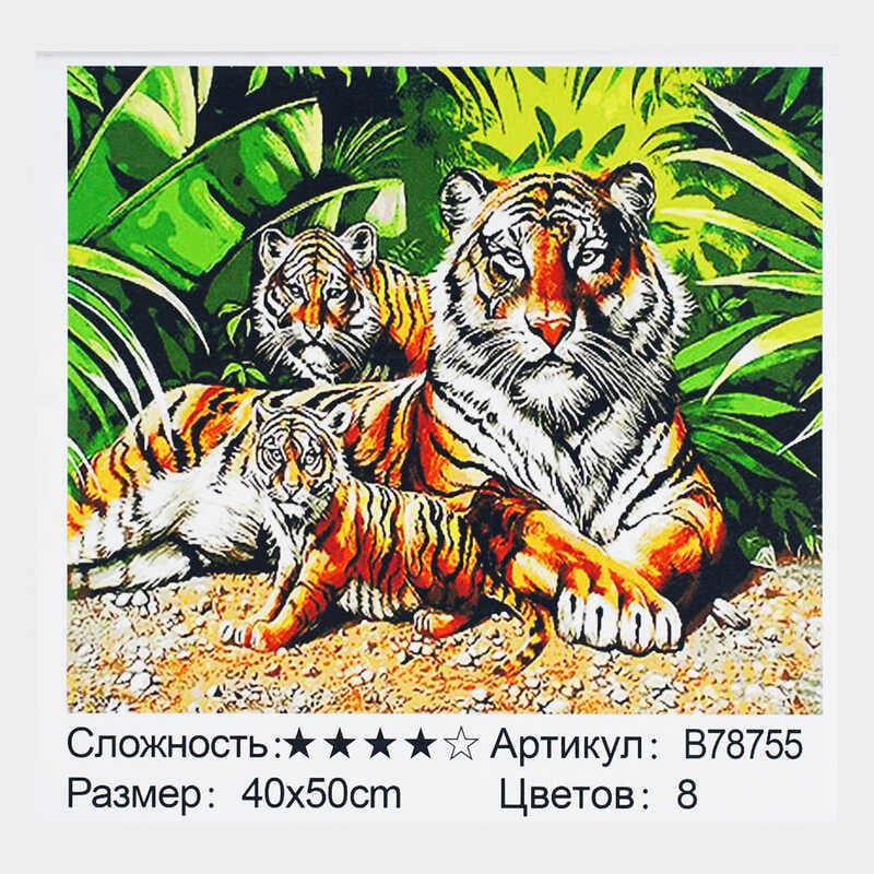 Картина за номерами + Алмазна мозаїка B 78755 (30) "TK Group", 40х50 см, "Сімейство тигрів", в коробці