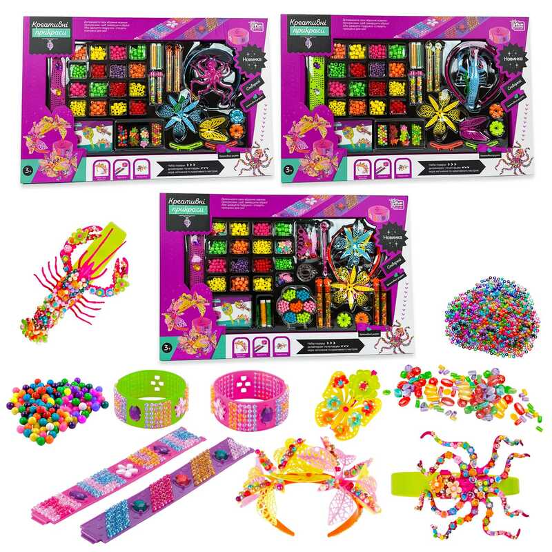 гр Креативні прикраси 49200 (18/2) "4FUN Game Club", 3 види, браслет, обруч, аксесуари, намистини, в коробці