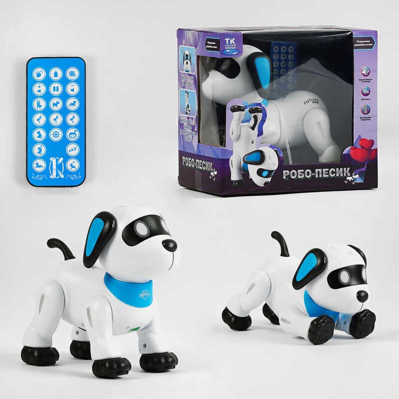 Песик на радіокеруванні ТК-02490 (12) "TK Group", ОЗВУЧУВАННЯ УКРАЇНСЬКОЮ МОВОЮ, звуки, казки, пісні, мелодії, світло, трюки, в коробці
