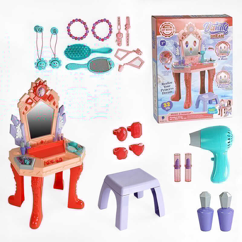 Трюмо 661-133 (6) світло, звук, фен на батарейках, стільчик, аксесуари, в коробці