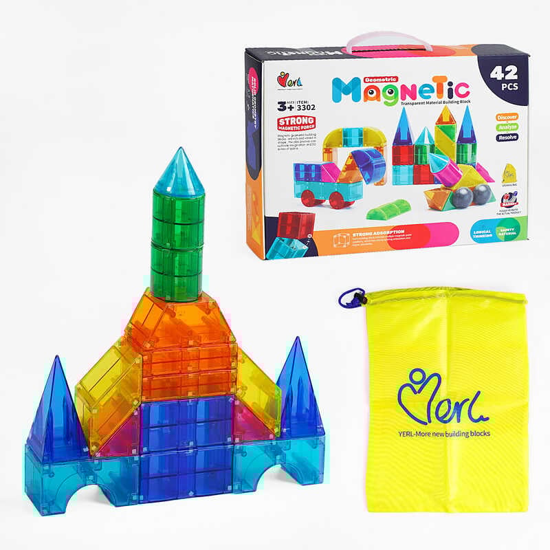 Магнітний конструктор 3302 (12) 42 елементи, геометричні фігури, книжка із завданнями, в коробці