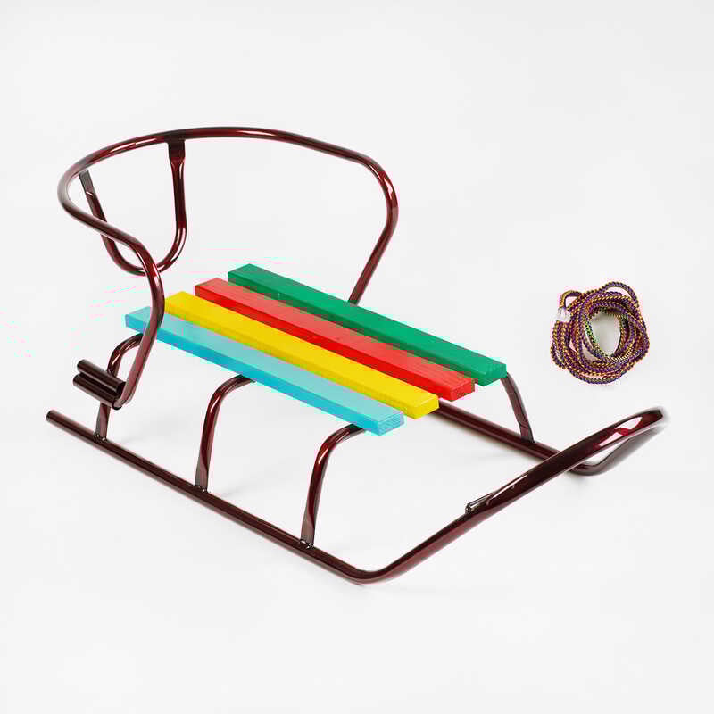 гр Санки "ЛЮКС КЛАСИК"-БЕЗ РУЧКИ круглі полози (1) колір бордовий, спинка