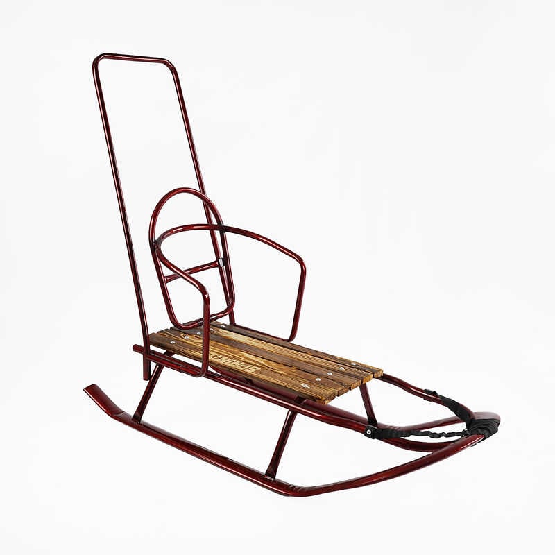 гр Санки плоскі полози, з ручкою, колір бордовий Ц73466 (1) зйомна спинка