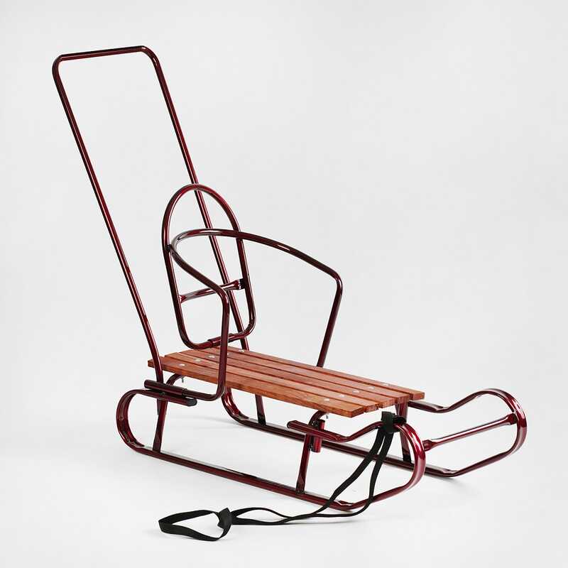 гр Санки "Королівські" 24506 плоскі полози, з ручкою, колір бордовий  (1)