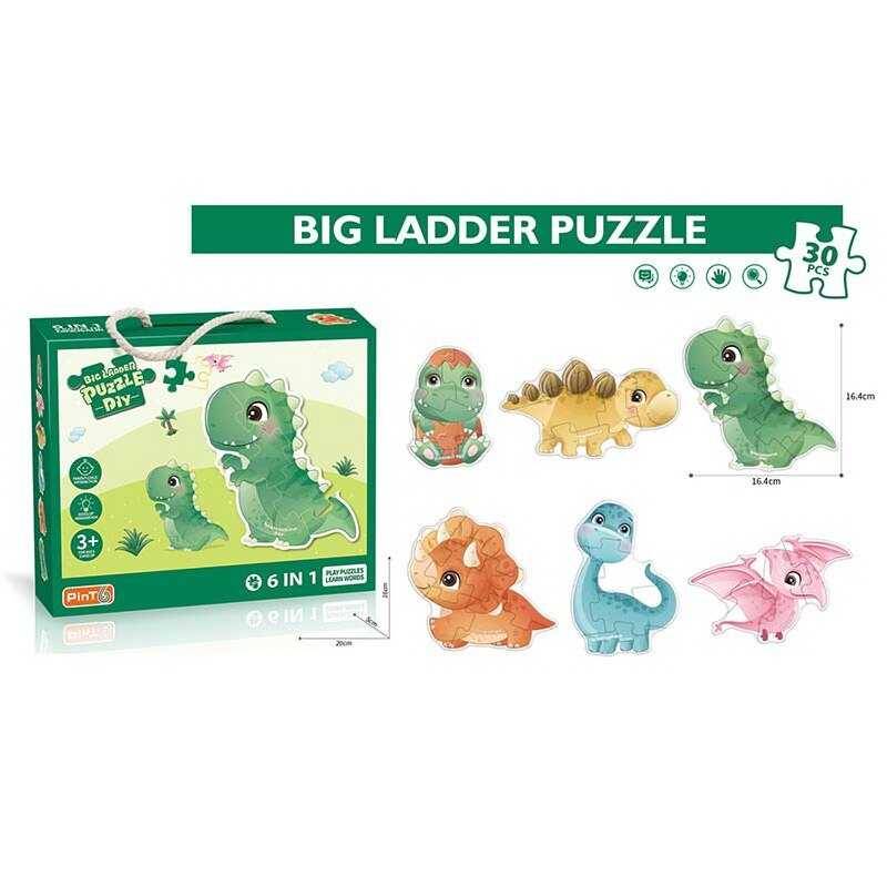 Пазли PE 635 (144/2) “Динозаври”, 6 картинок-пазлів, 30 елементів, написи англійською, в коробці