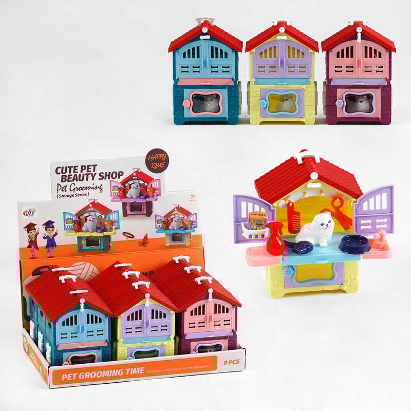 Тварини 9988-78 (16) ЦІНА ЗА 9 ШТУК В БЛОЦІ, фігурка котика, набір для грумінгу, будиночок