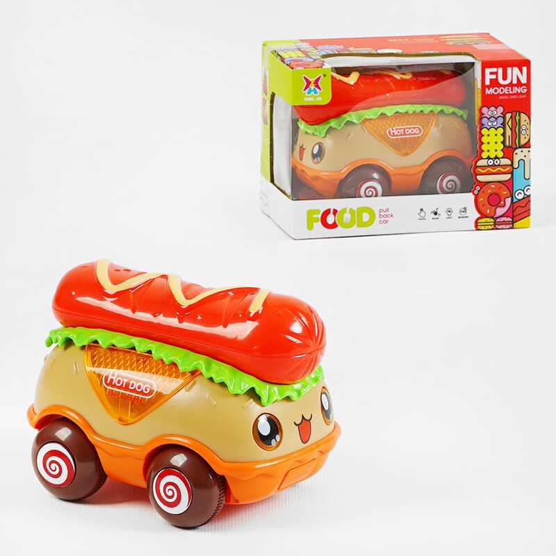 Машина музична XJ 535 (72/2) "Хот дог", на батарейках, звуки машини, підсвічування, мелодія, інерція, в коробці