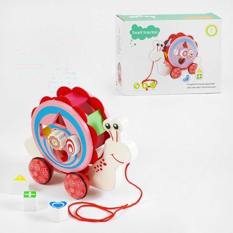 Дерев`яна каталка C 64011 (24) “Равлик”, сортер, 5 фігурок, обертається мушля, в коробці