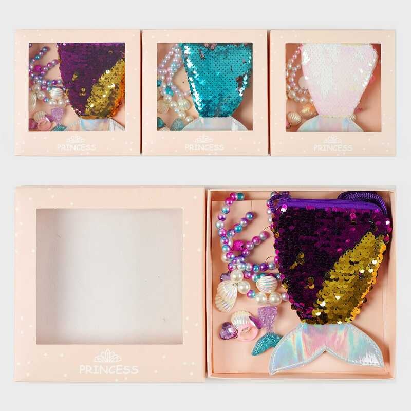 Набір прикрас C 63933 (240) 3 види, сумочка-гаманець, каблучка, намисто, кліпси, браслет, в коробці, ВИДАЄТЬСЯ ТІЛЬКИ МІКС ВИДІВ