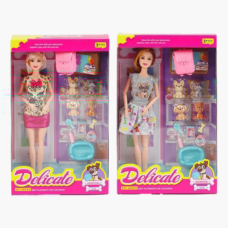 Лялька LY 66-1 (96/2) 2 види, висота 30 см, суглоби на шарнірах, 4 фігурки улюбленців, аксесуари для них, зйомне взуття, в коробці