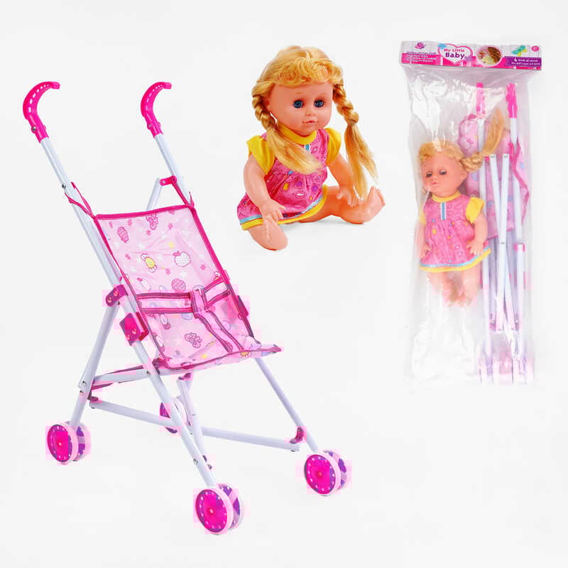 Лялька з візочком LA 66-1 (36/2) плаче, сміється, заплющує очі, висота 31 см, в пакеті