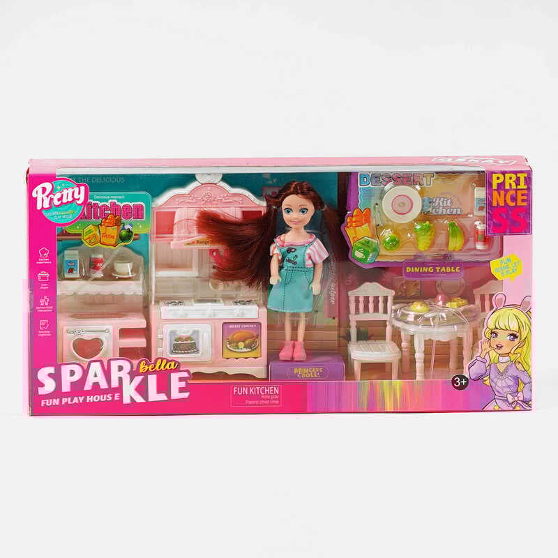 Лялька з меблями 7021 (32) висота 13 см, кухня, кухонні меблі, аксесуари, імітація продуктів, в коробці