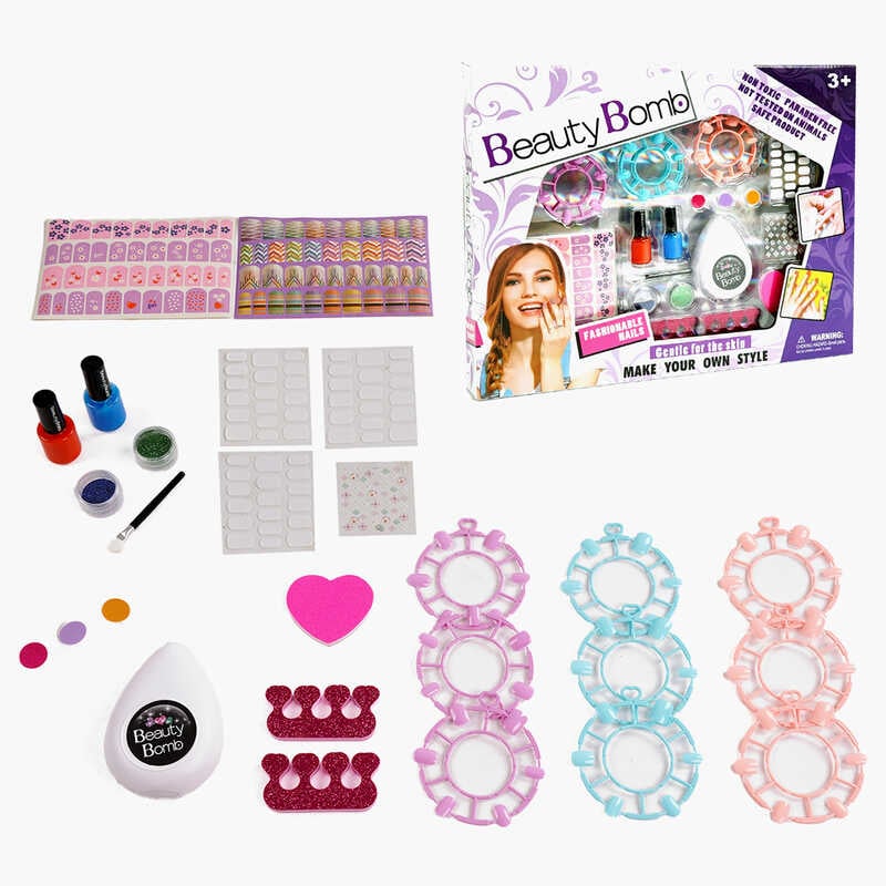 Набір для манікюру 667-16 (48/2) накладні нігті, електрична пилочка, 2 кольори лаків, 2 розділювачі, баф, наліпки, блискітки, в коробці