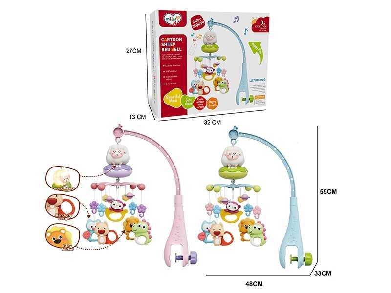 Карусель музична 368-14 (36) 2 кольори, мелодії, підсвічування, таймер, 5 підвісок-брязкалець, пульт, в коробці