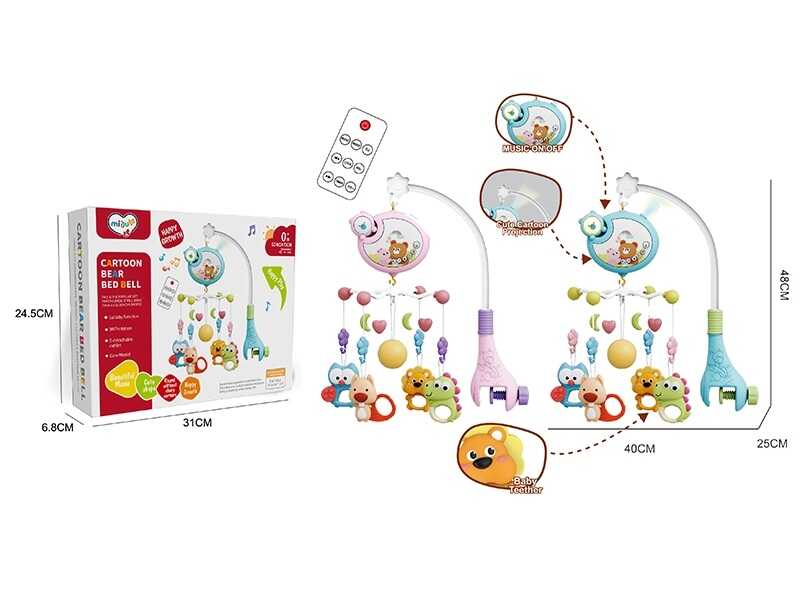 Карусель музична 368-11 (36) 2 кольори, мелодії, підсвічування, оберт на 360, брязкальця, пульт, в коробці