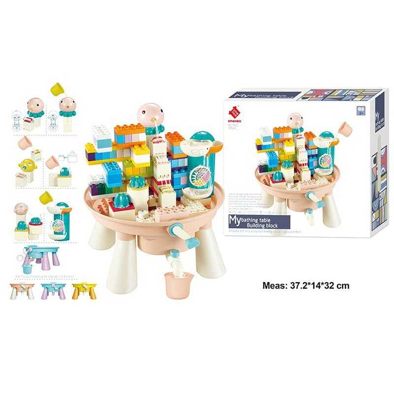 Конструктор 77017 (12) 133 елементи, столик, водяні іграшки, кухлик, антиковзкі наліпки, інструкція, в коробці