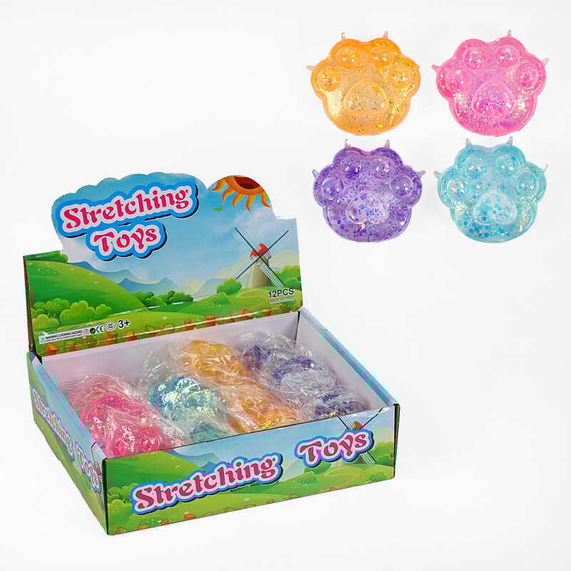 Гра антистрес C 65338 (24) ЦІНА ЗА 12 ШТУК В БЛОЦІ “Котяча лапка”, гель, блискітки, в коробці