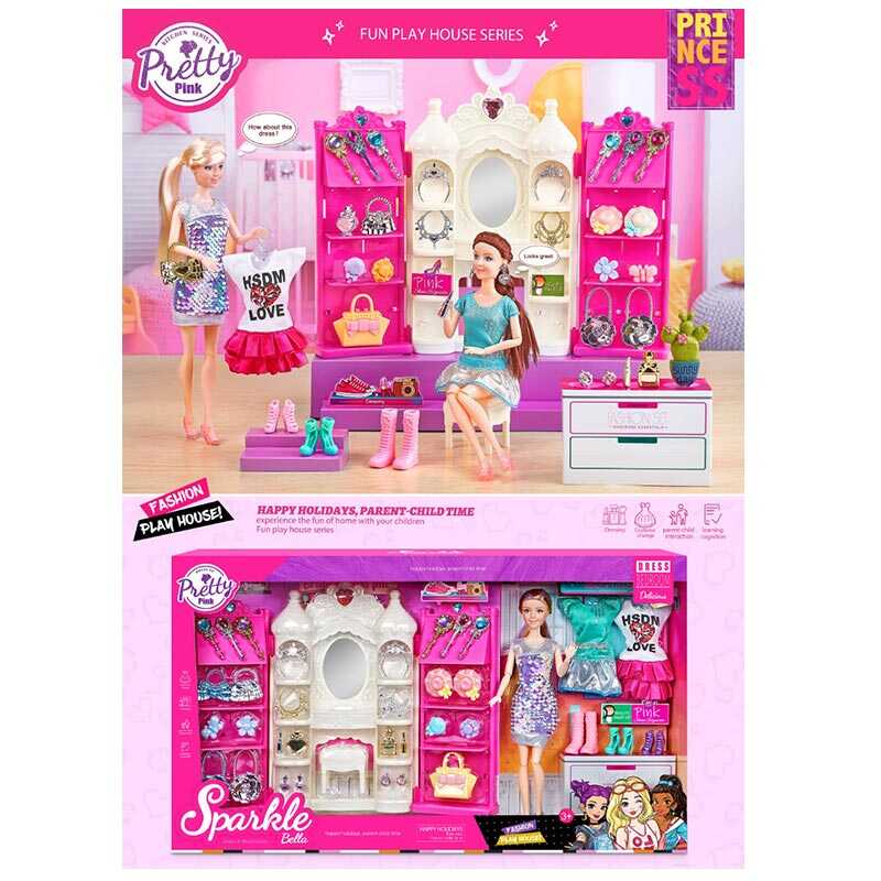 Лялька з меблями 7025 (12) туалетний столик, шафа, висота ляльки 30 см, прикраси, одяг, взуття, аксесуари, рухливі кінцівки, в коробці