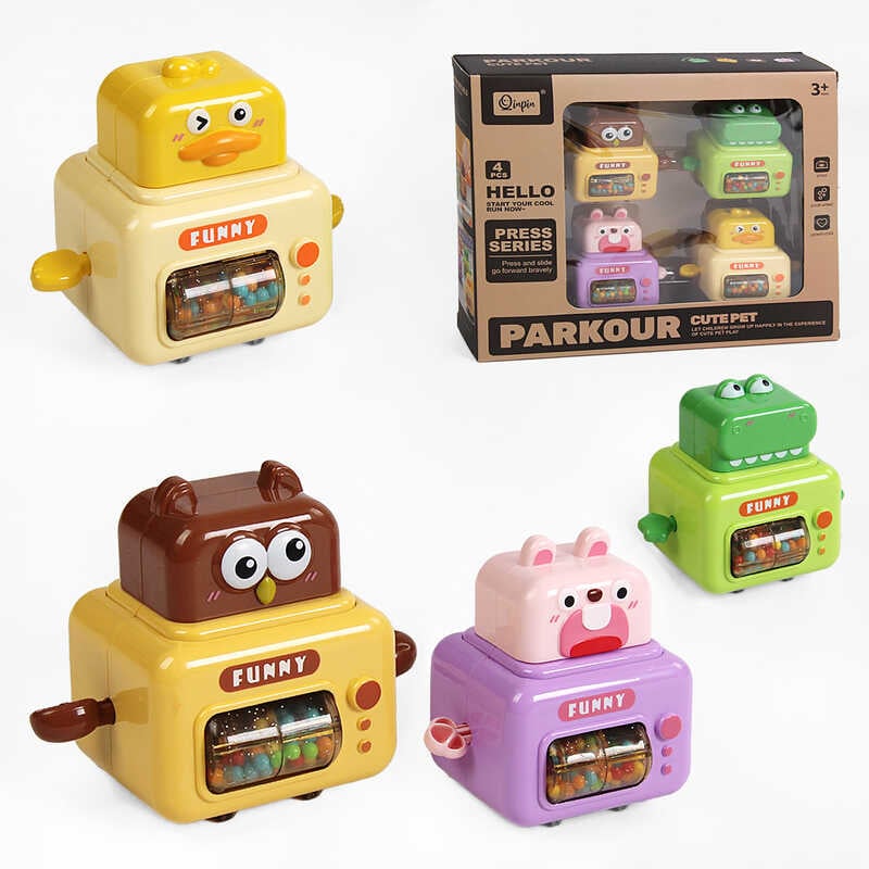 Заводна гра HY 87 (36/2) 4 штуки, заводний механізм, тріскачка, брязкальце, в коробці