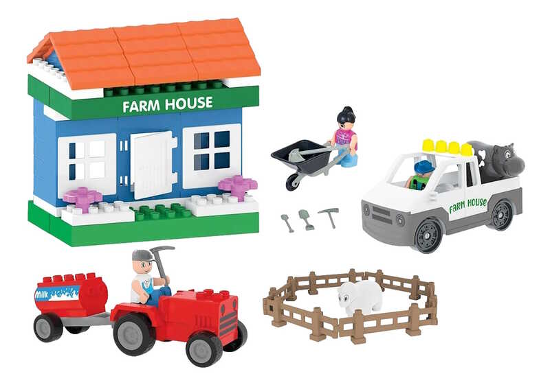 Конструктор 03-615 Pilsan (6) "Ферма", транспорт, фігурки тварин та людей, рухомі деталі, інструкція, в коробці
